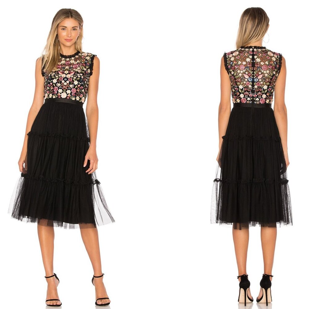 Needle & Thread Beatrix Midi Dress Black US 2